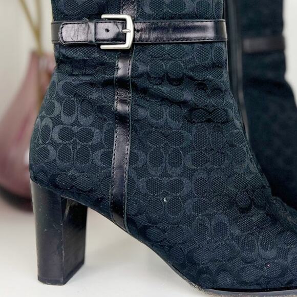 Coach Gretal Signature Slim Heeled Square Toe Ankle Bootie Boots Black Size 9 B - Picture 4 of 16